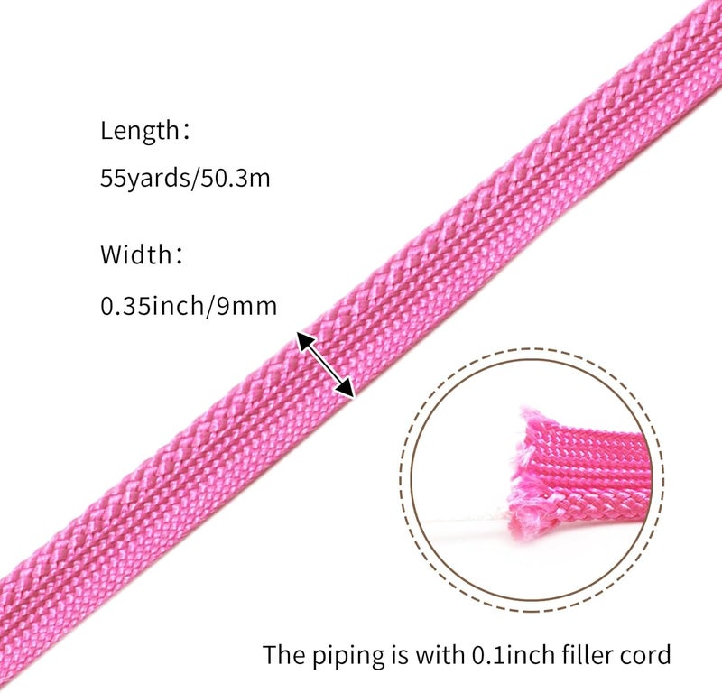 YRCLASYTRIM 0.35inch,(55Yards) Sewing Piping Trim,Shining Polyesterter Cord Trim,for Sewing Clothing,Hometextile, Decoration DIY Crafts Edge Piping Embellishments,30Colour (Pink) - Image 2